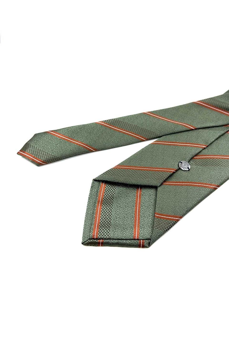 Yeşil Çizgi Desen Mendilli Klasik Kravat KK12717