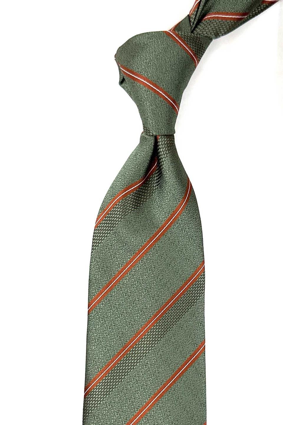 Yeşil Çizgi Desen Mendilli Klasik Kravat KK12717