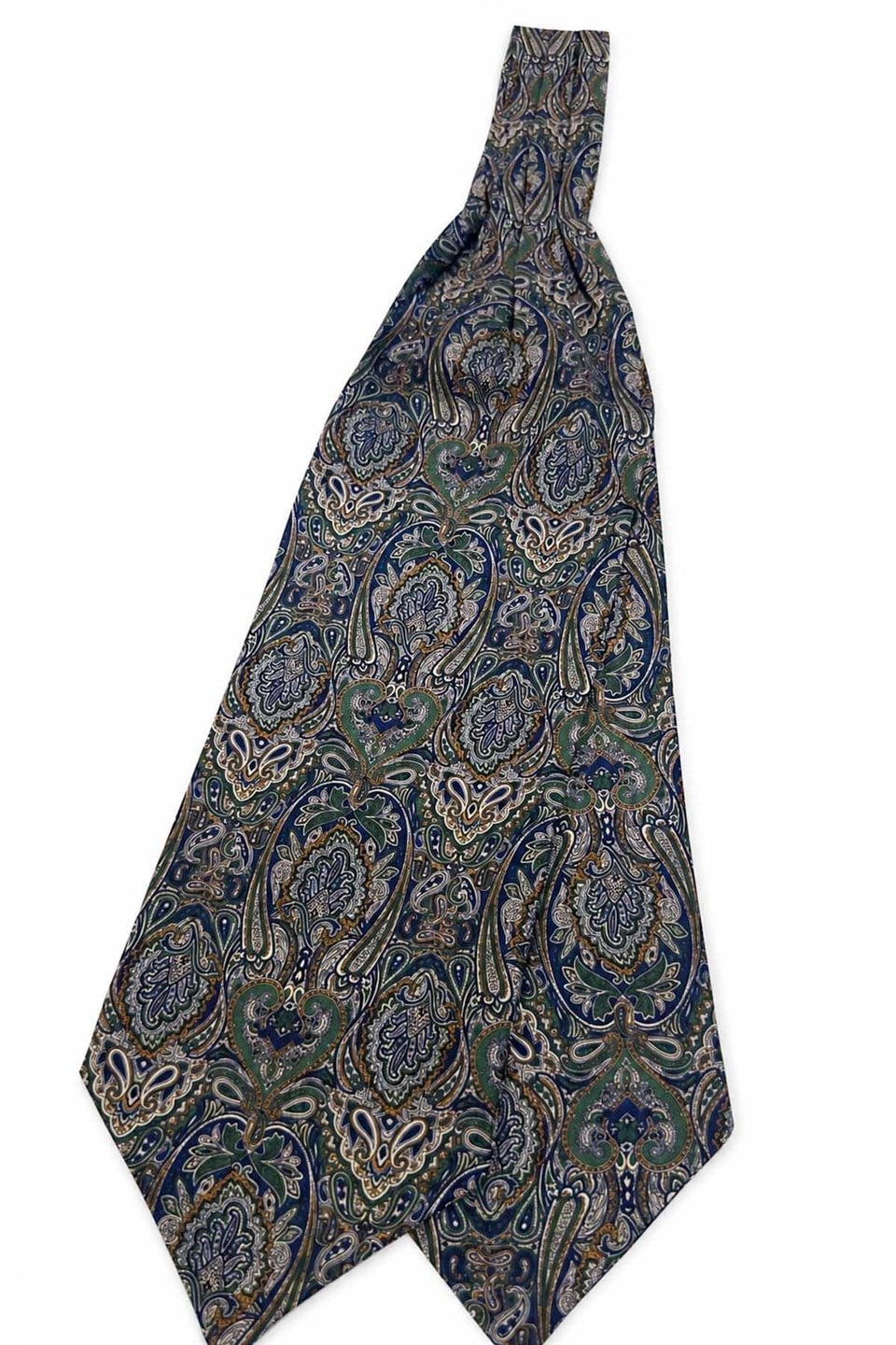 Yeşil Çok Renkli Şal Desen İtalyan İpek Ascot Kravat SAC134