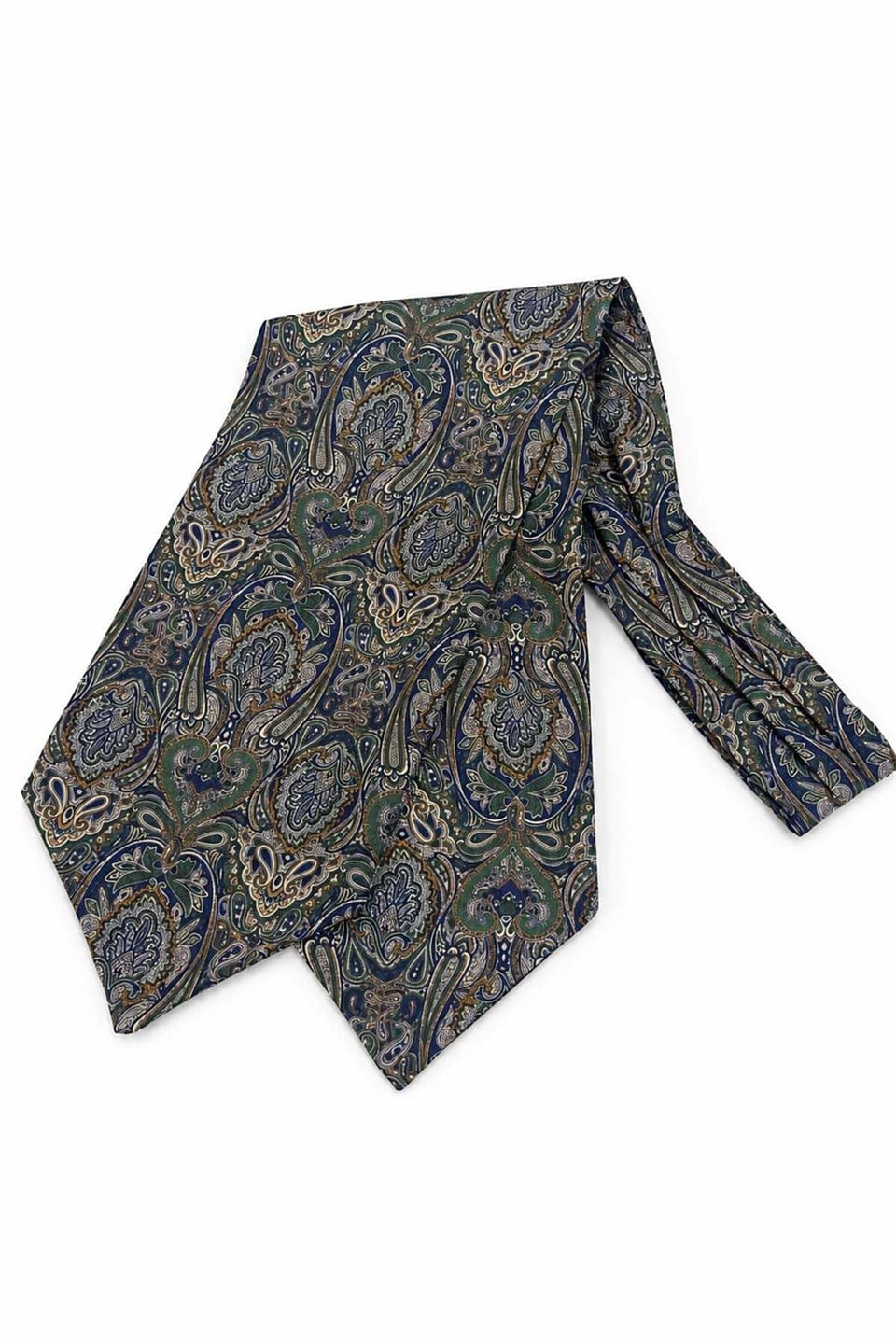 Yeşil Çok Renkli Şal Desen İtalyan İpek Ascot Kravat SAC134