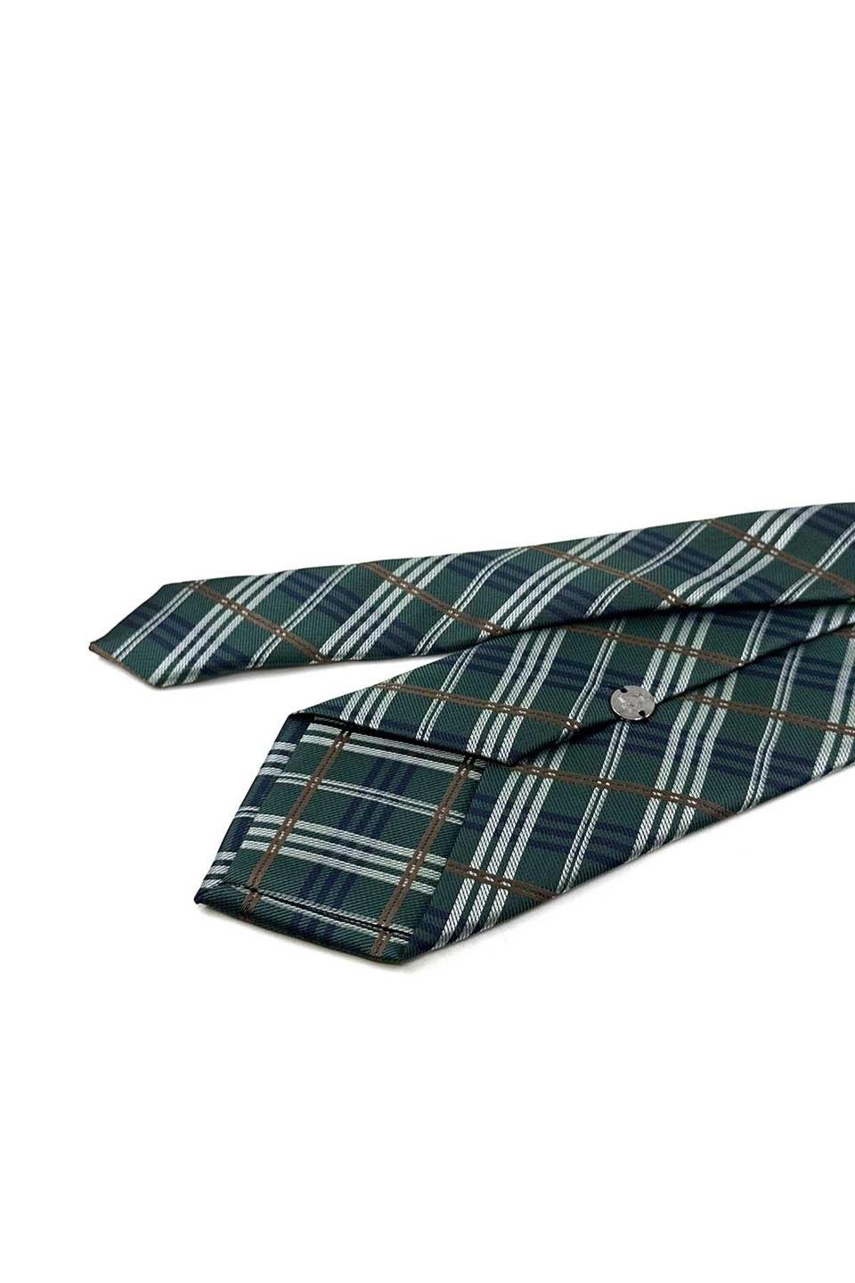Yeşil Ekose Desen Mendilli Klasik Kravat KK13198