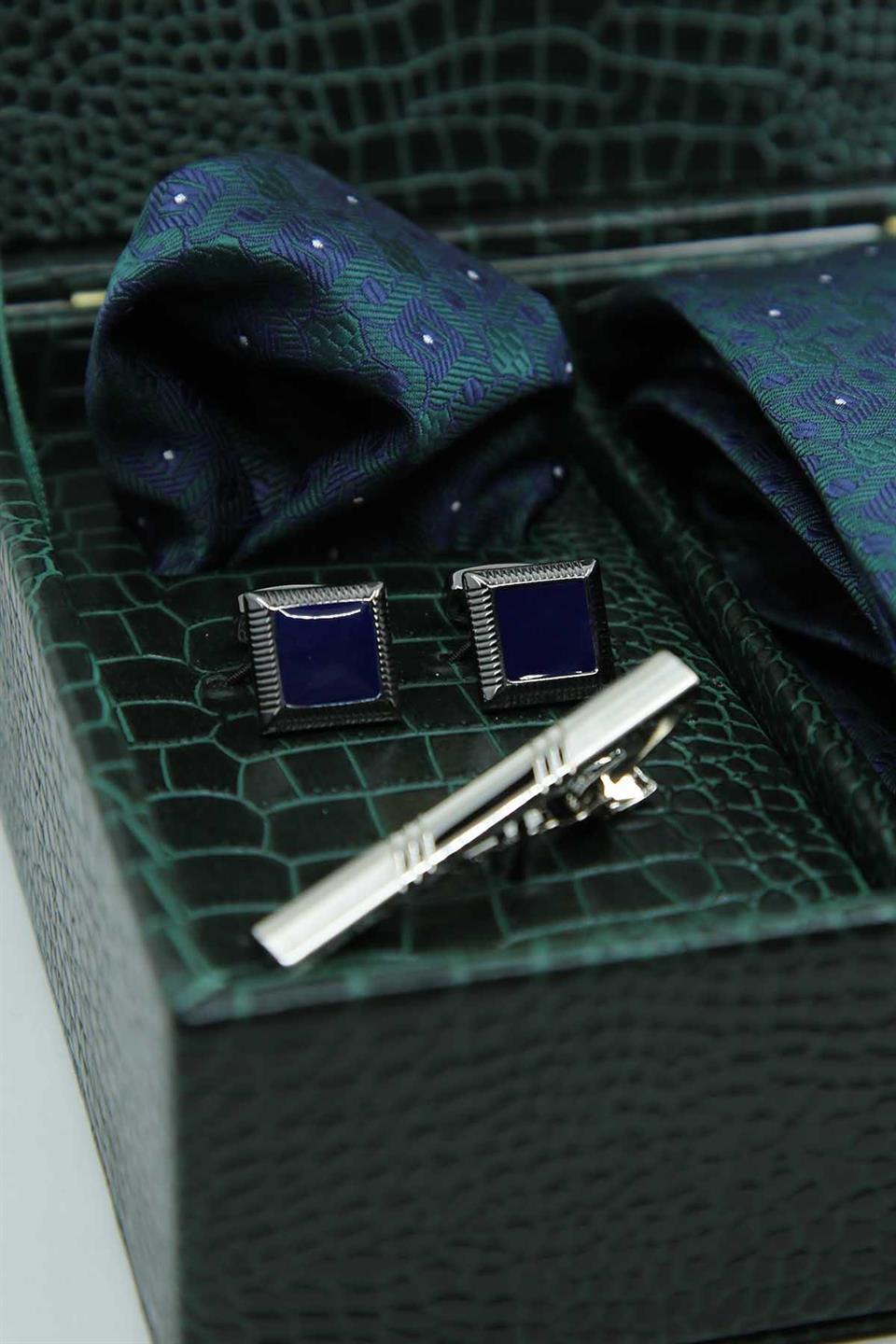 Yeşil Erkek Hediye Kutusu - Kravat Kol Düğmesi Kravat İğnesi KMK138