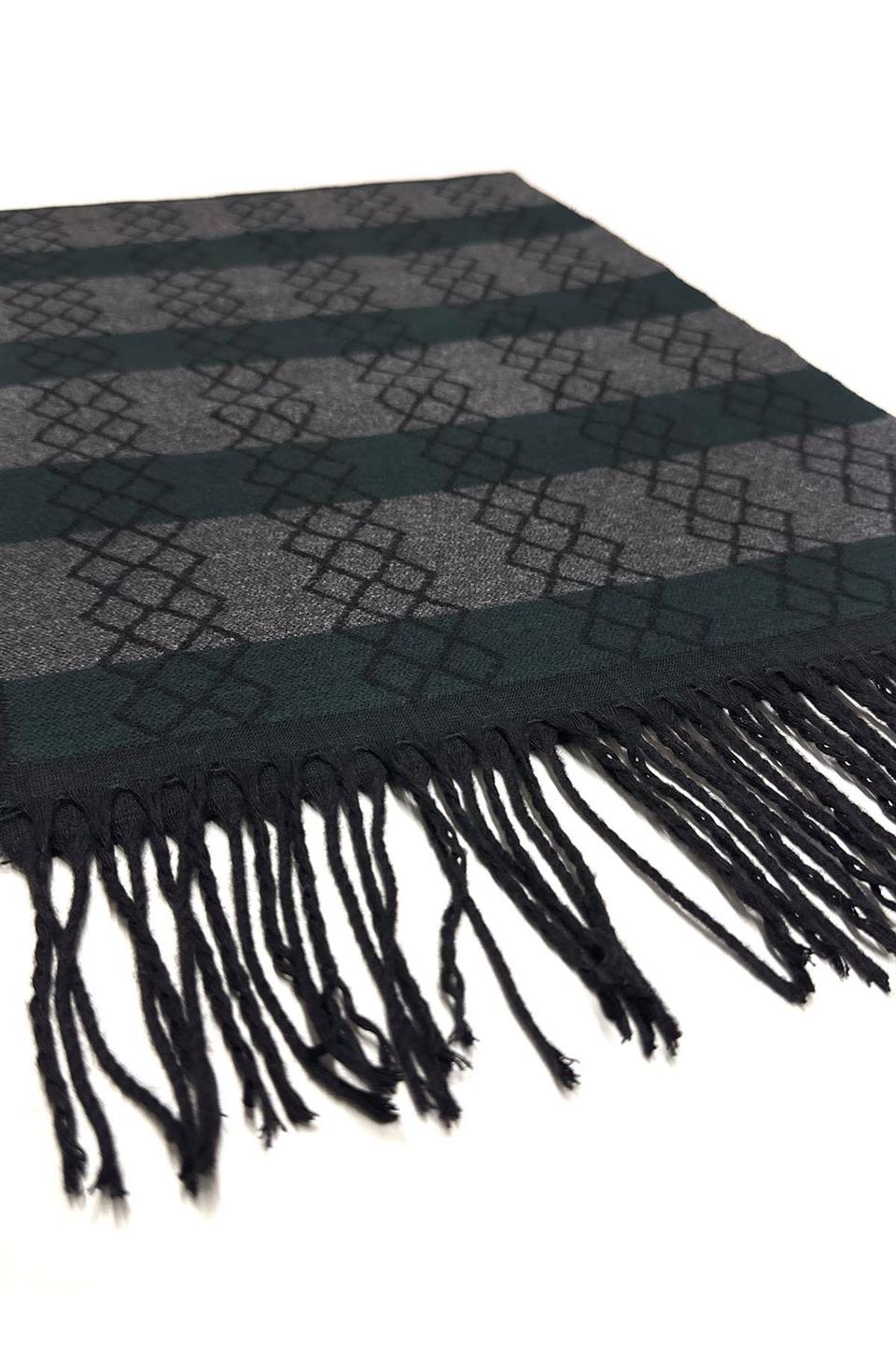 Yeşil - Gri Motif Desen Erkek Kaşkol K411