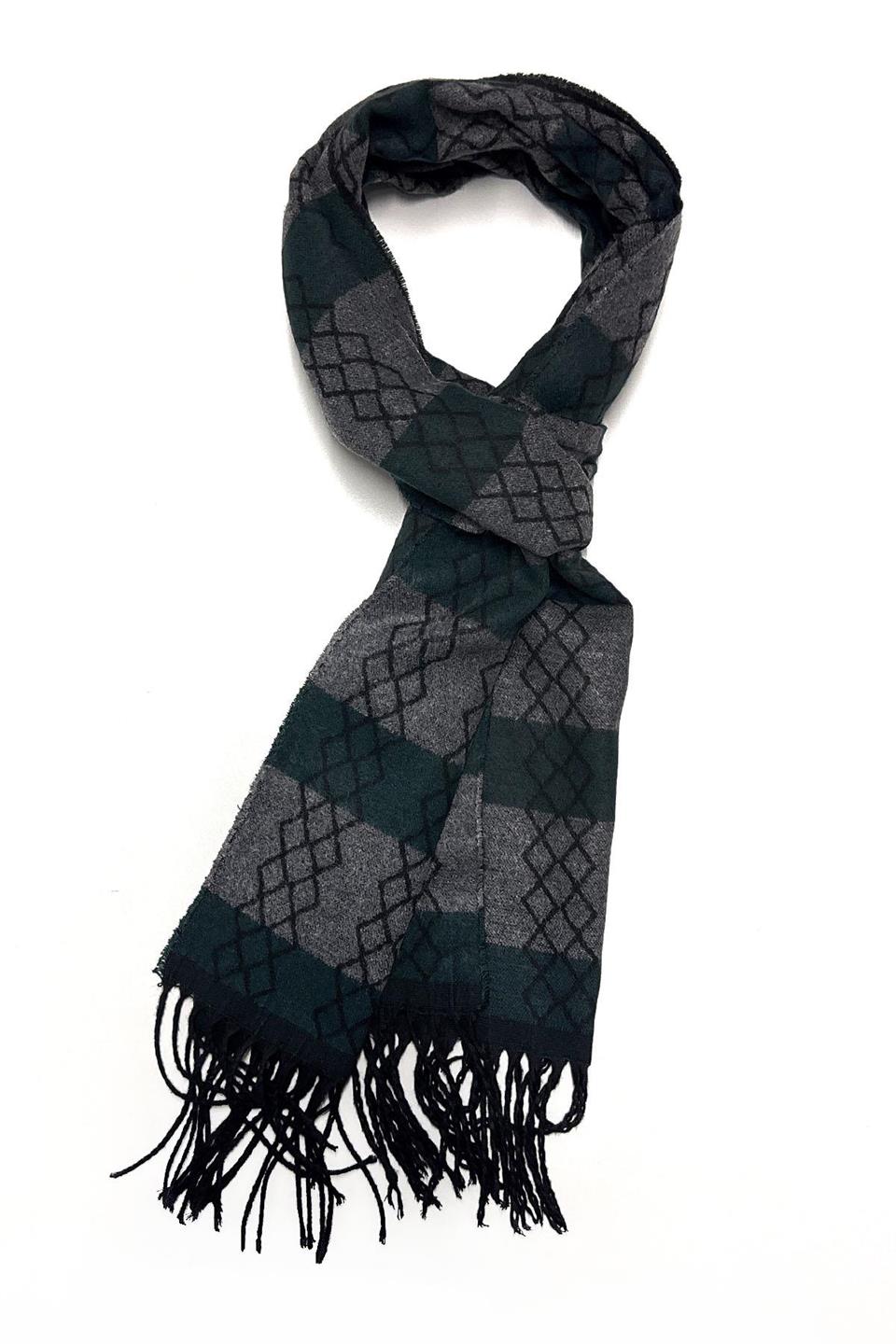 Yeşil - Gri Motif Desen Erkek Kaşkol K411