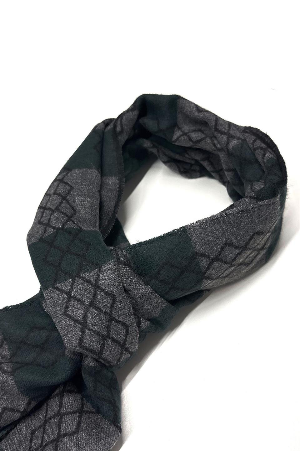 Yeşil - Gri Motif Desen Erkek Kaşkol K411