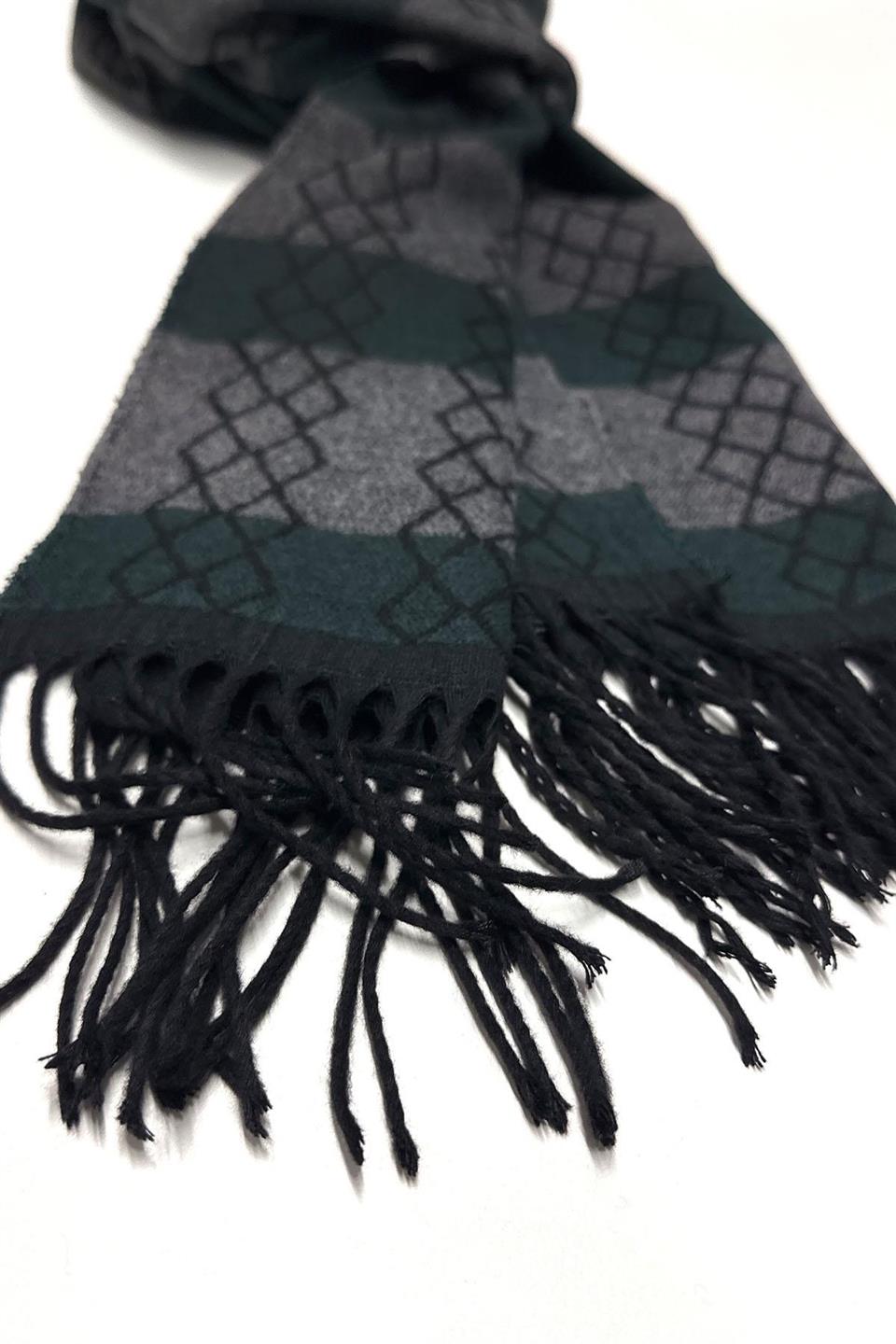 Yeşil - Gri Motif Desen Erkek Kaşkol K411