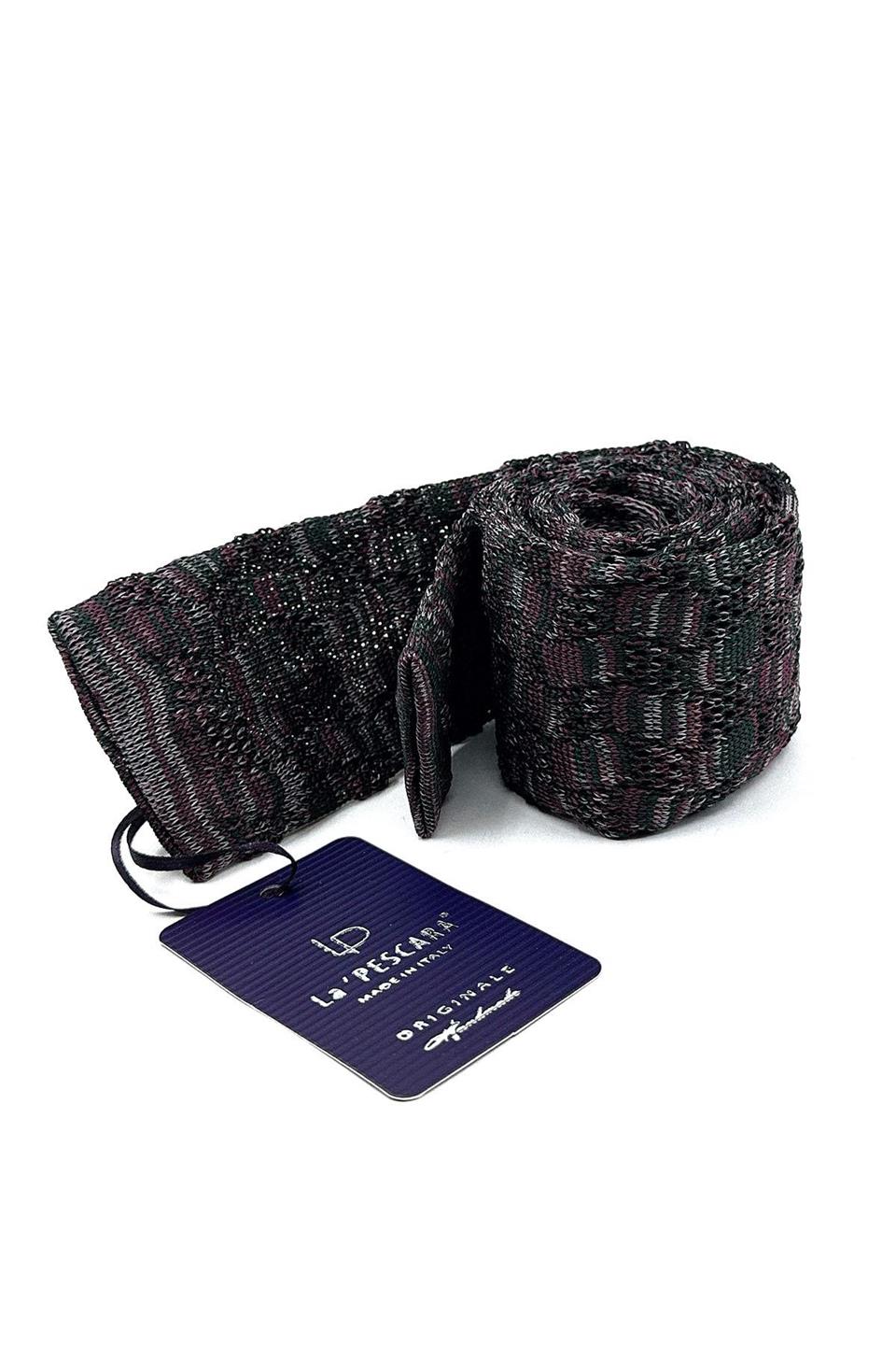 Yeşil - Gül Kurusu Motif Desen Örgü Kravat ÖR8359