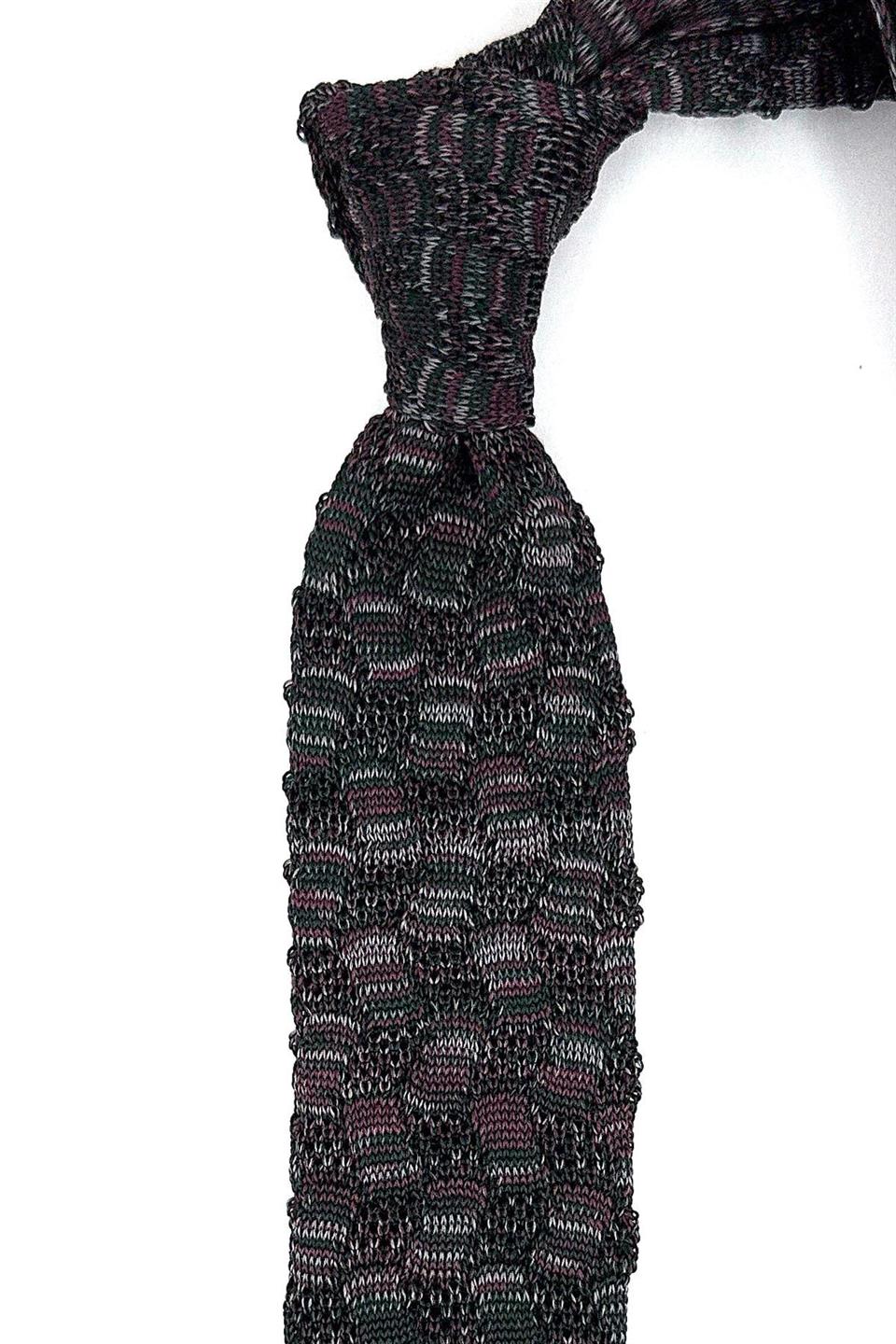 Yeşil - Gül Kurusu Motif Desen Örgü Kravat ÖR8359