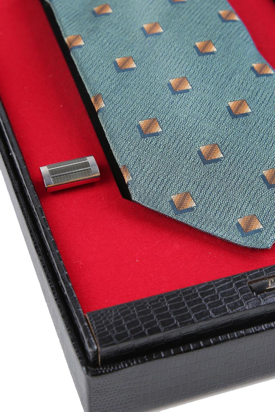 Yeşil İtalyan İpek Kravat Mendil Kol Düğmesi Sevgililer Günü Hediyesi SKS53