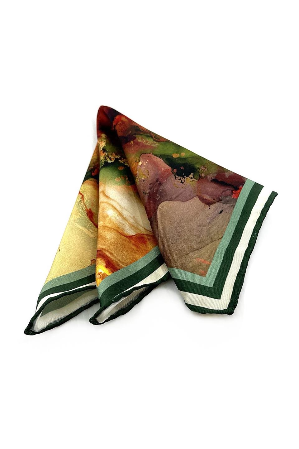 Yeşil - Kahve Motif Desen Erkek Cep Mendili SPS605-85