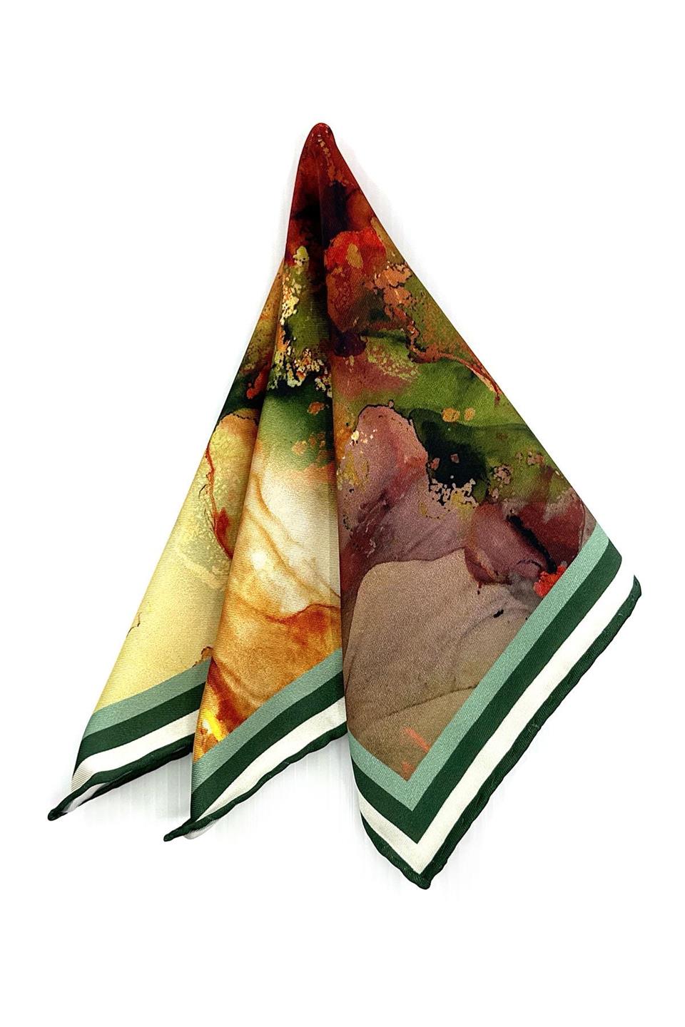 Yeşil - Kahve Motif Desen Erkek Cep Mendili SPS605-85