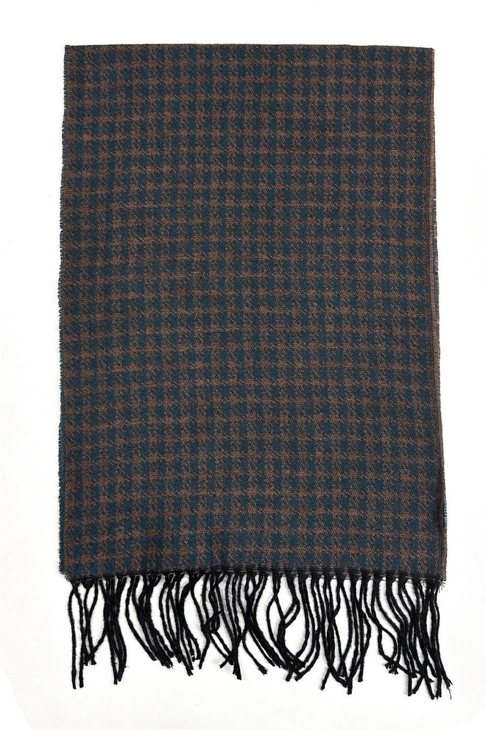 Yeşil - Kahve Motif Desen Erkek Kaşkol K509
