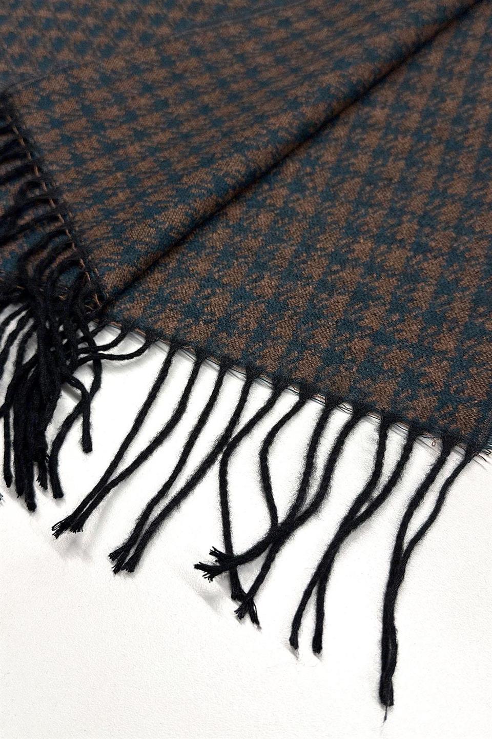 Yeşil - Kahve Motif Desen Erkek Kaşkol K509