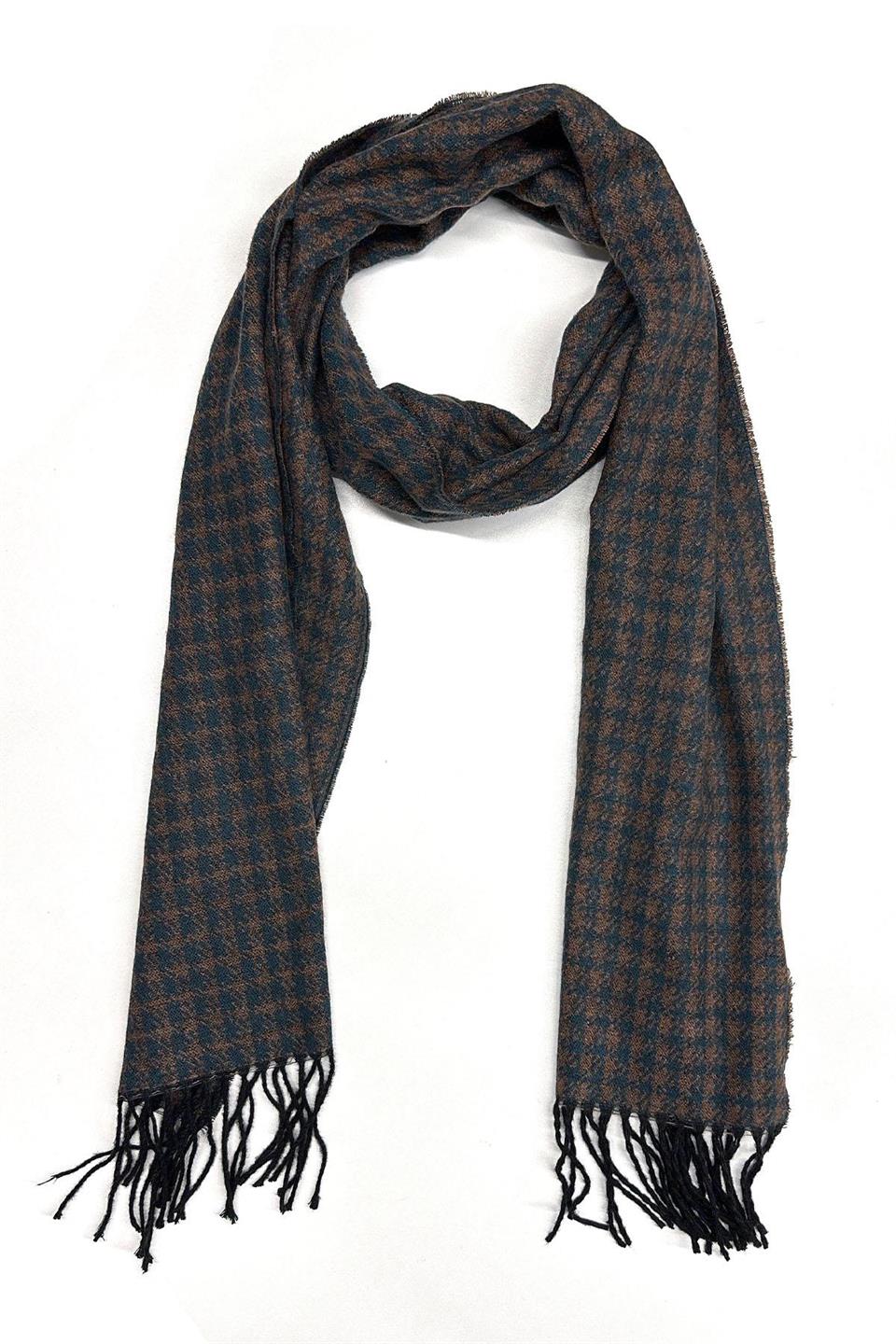 Yeşil - Kahve Motif Desen Erkek Kaşkol K509