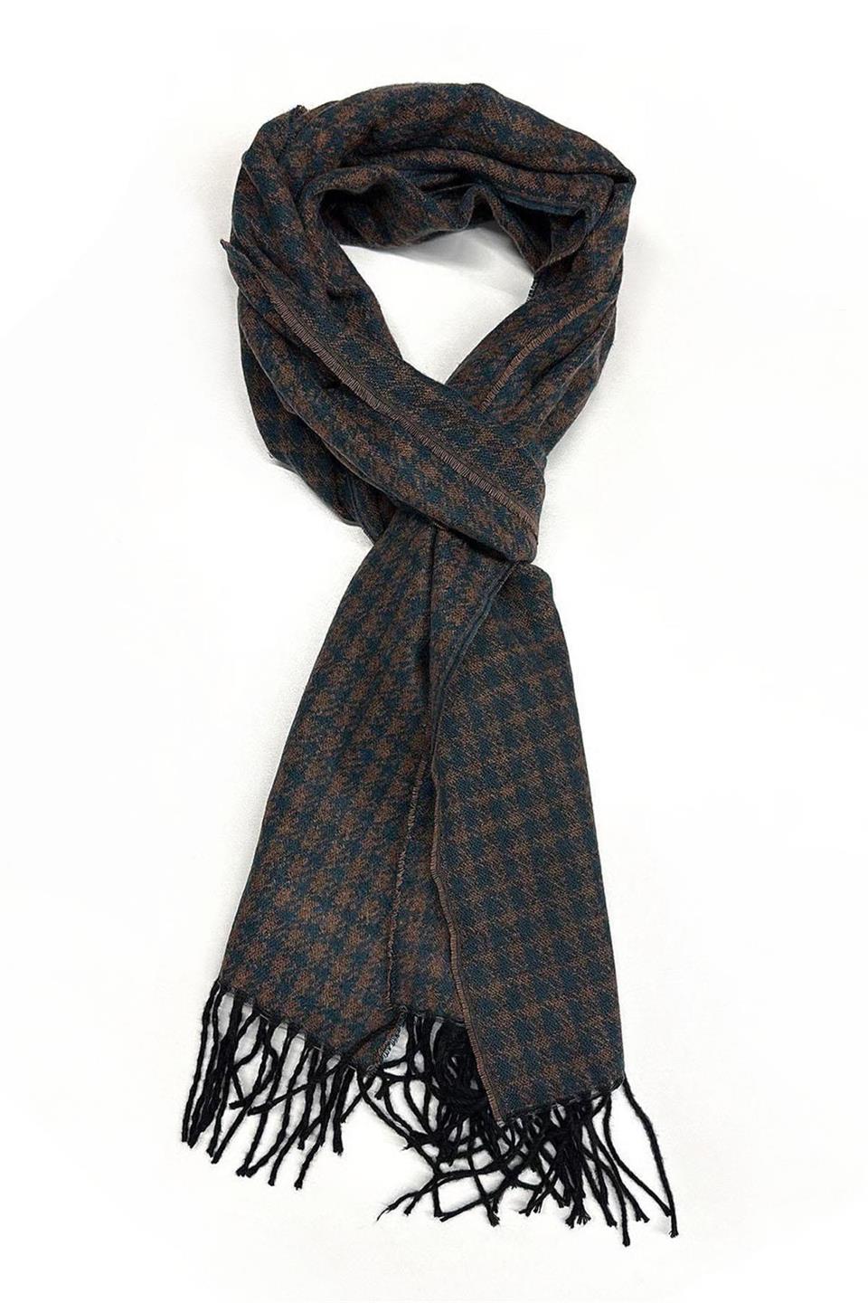 Yeşil - Kahve Motif Desen Erkek Kaşkol K509