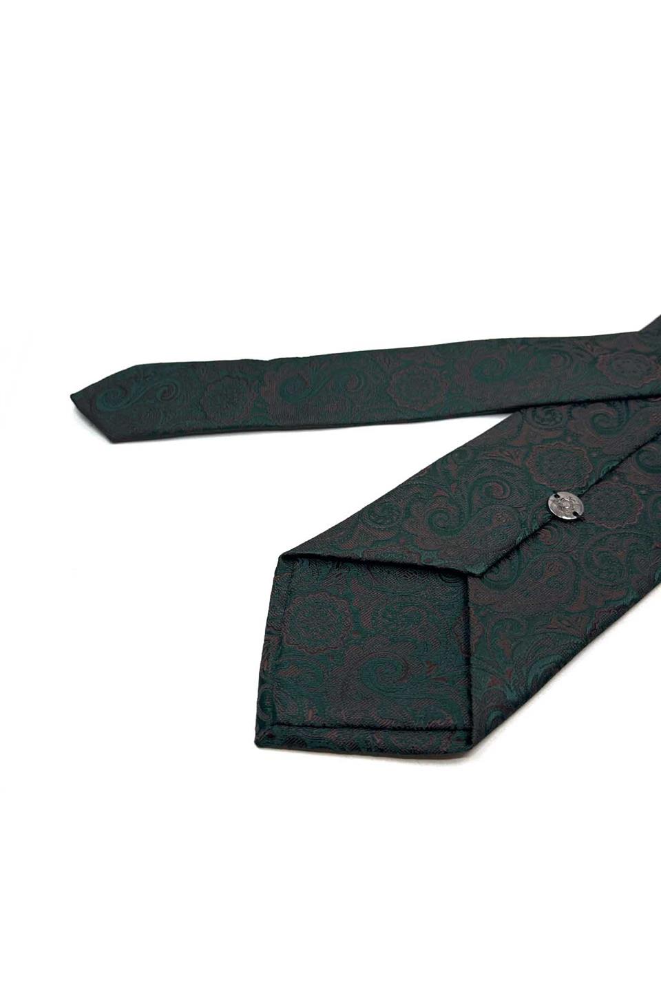 Yeşil - Kahve Şal Desen Mendilli Klasik Kravat KK13302