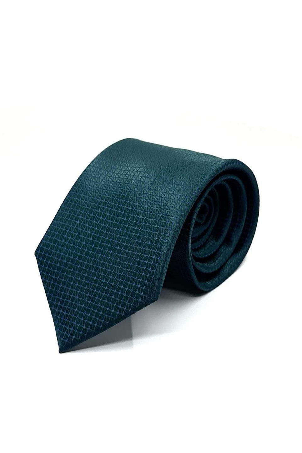 Yeşil Kendinden Desen Mendilli Klasik Kravat KK12829