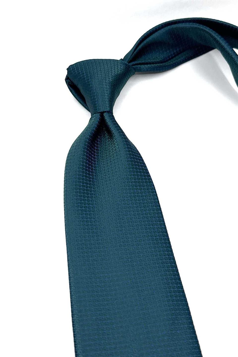 Yeşil Kendinden Desen Mendilli Klasik Kravat KK12829