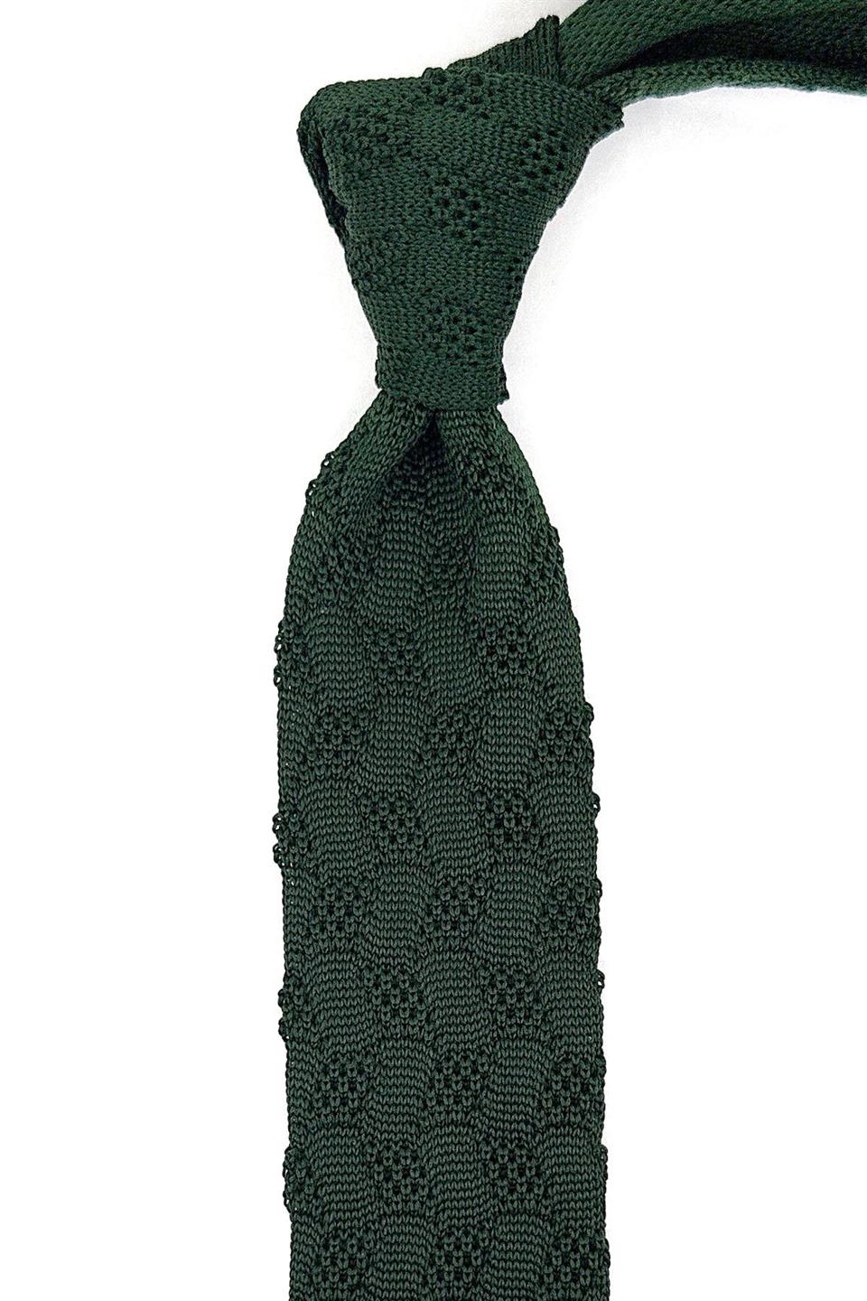 Yeşil Kendinden Desen Örgü Kravat ÖR8346