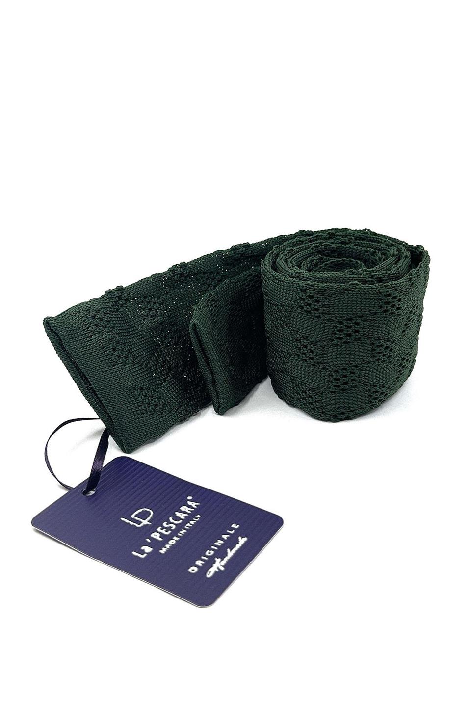 Yeşil Kendinden Desen Örgü Kravat ÖR8346