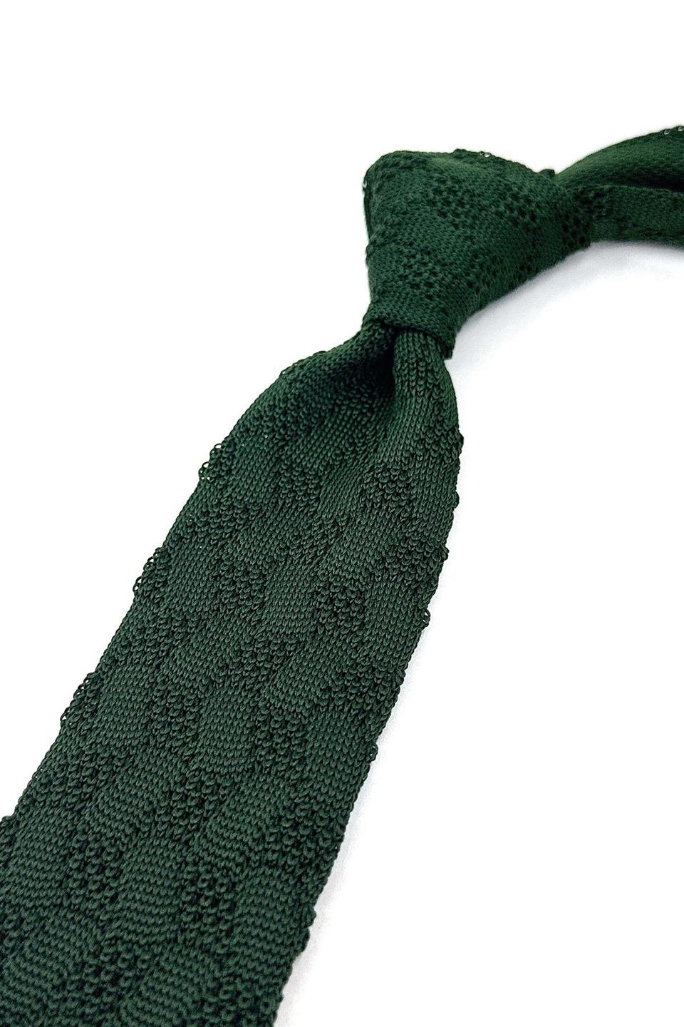 Yeşil Kendinden Desen Örgü Kravat ÖR8346