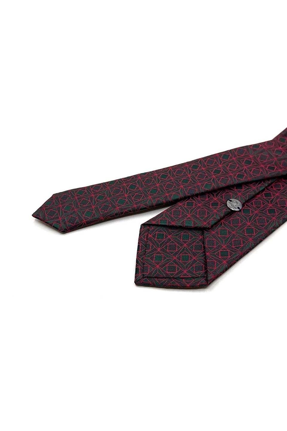 Yeşil - Kırmızı Motif Desen İnce Kravat SK8074