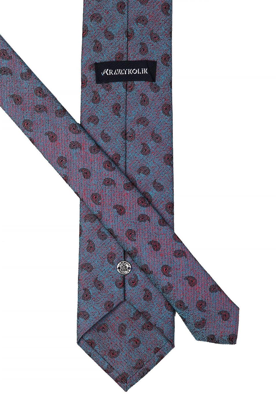 Yeşil - Kırmızı Şal Desen Mendilli Klasik Kravat KK10399