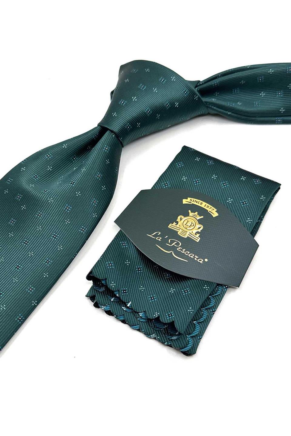Yeşil Küçük Desen Mendilli Klasik Kravat KK13489