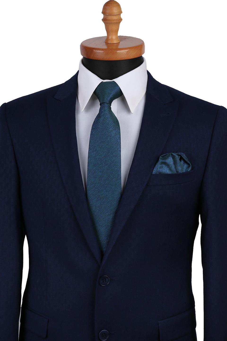 Yeşil Kum Desen Mendilli Klasik Kravat KK9476