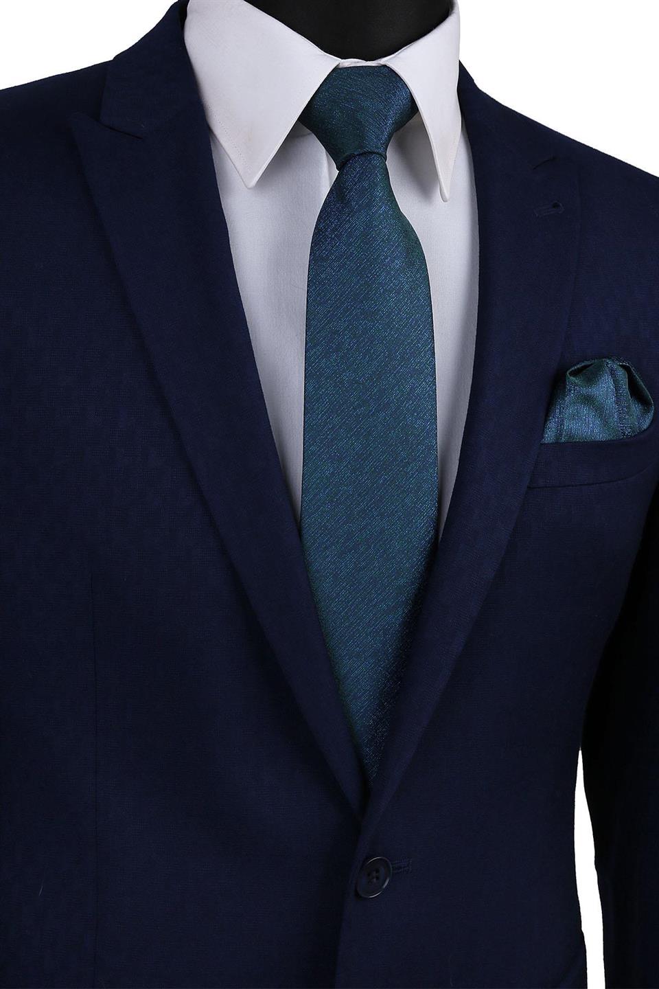 Yeşil Kum Desen Mendilli Klasik Kravat KK9476