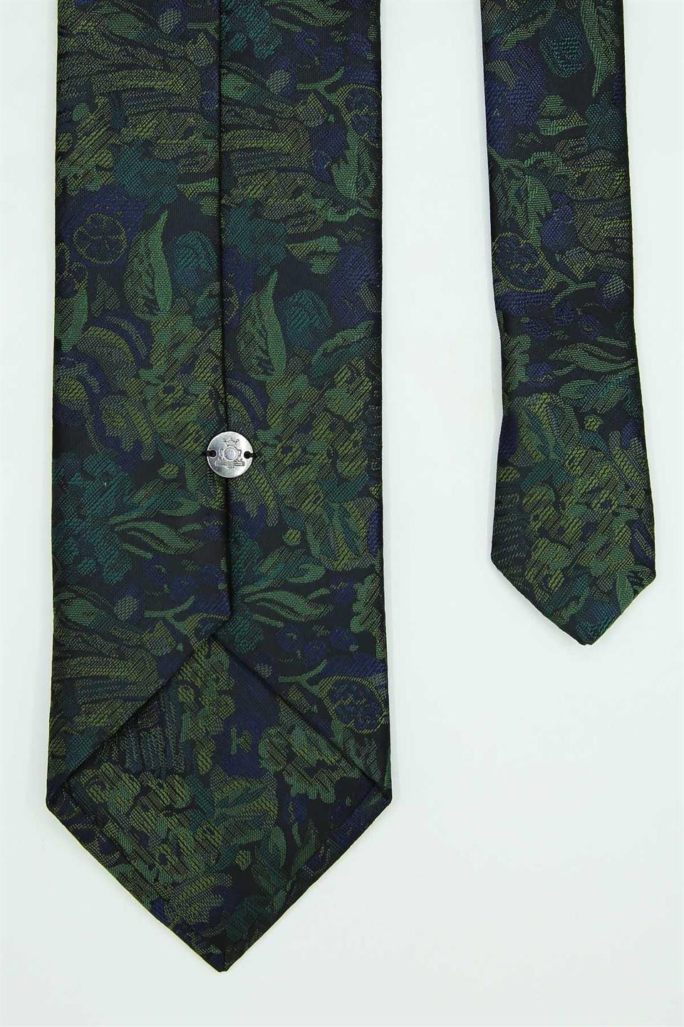 Yeşil - Lacivert Çiçek Kravat