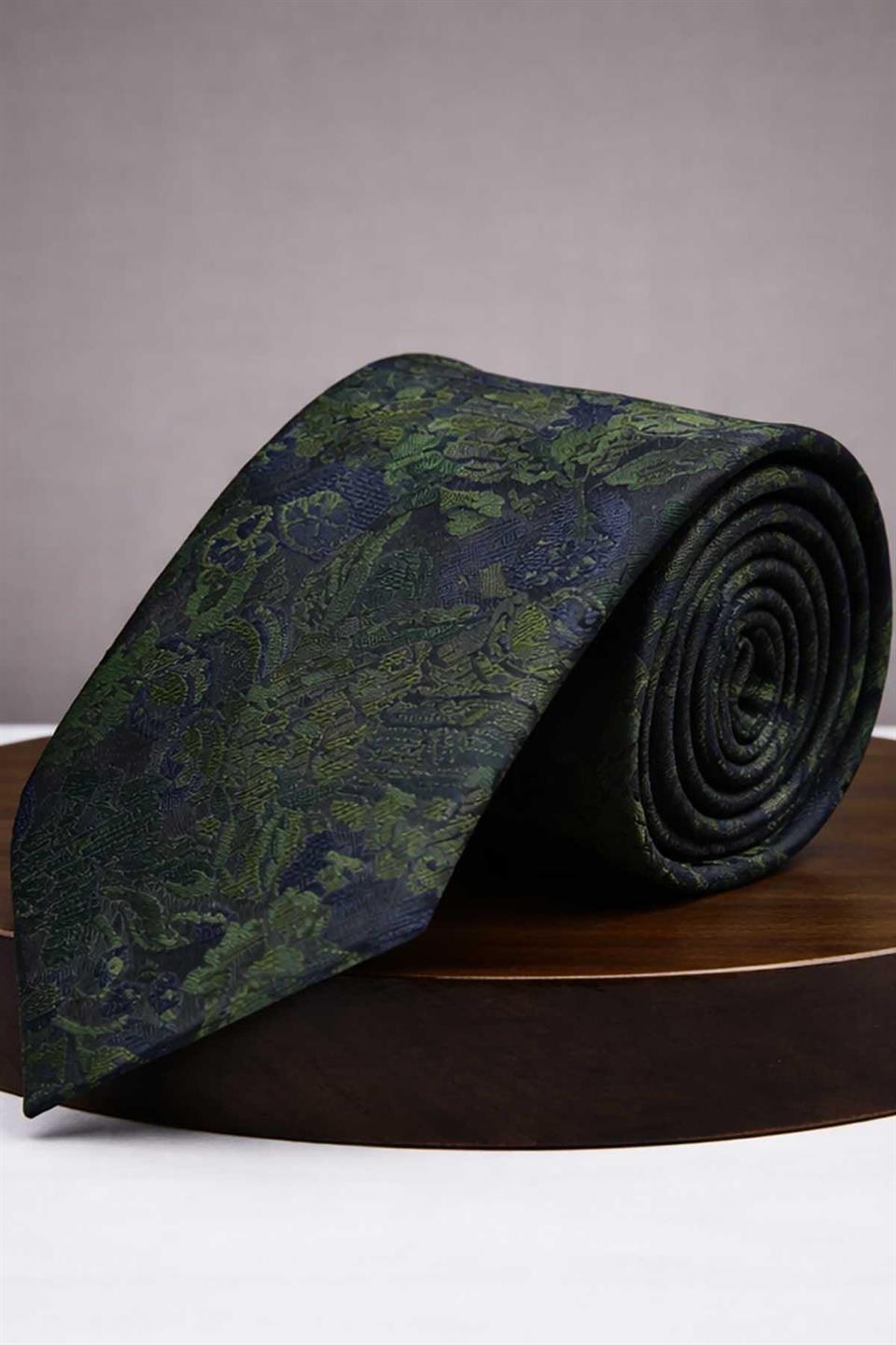 Yeşil - Lacivert Çiçek Kravat