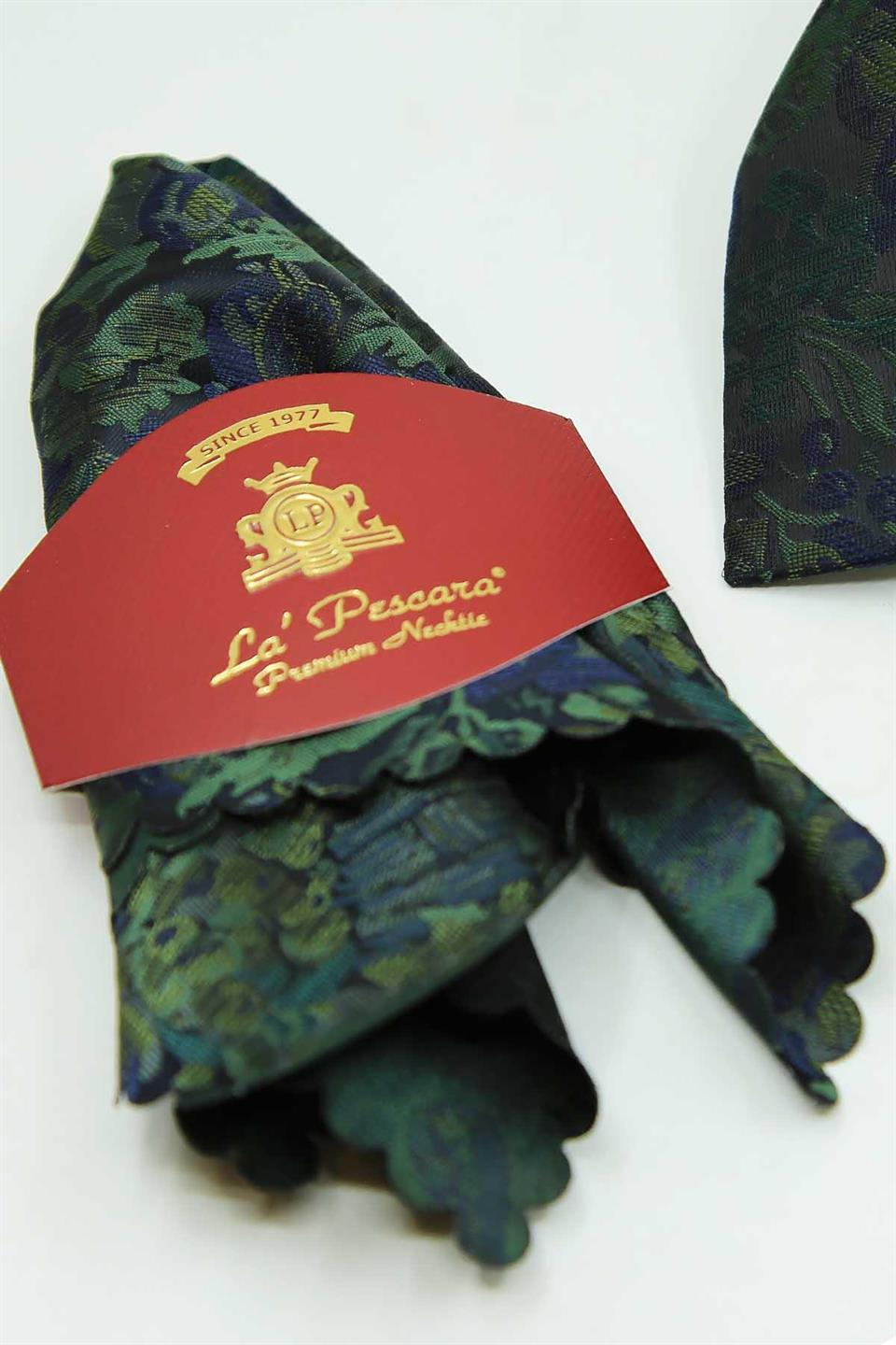 Yeşil - Lacivert Çiçek Kravat