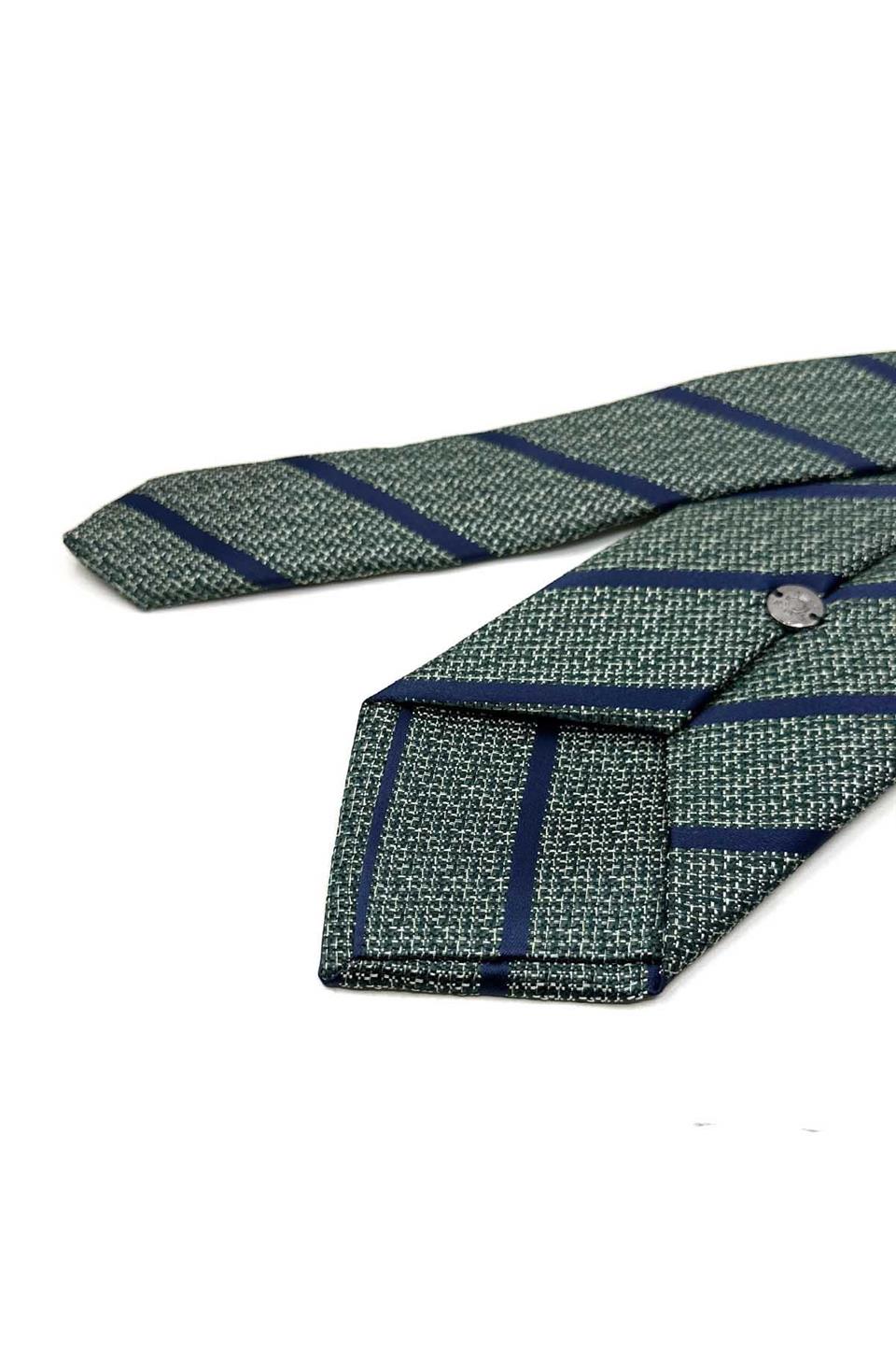 Yeşil - Lacivert Çizgi Desen Mendilli Klasik Kravat KK13501