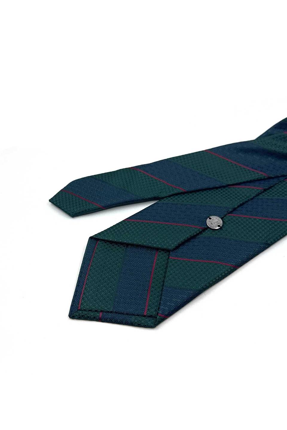 Lacivert - Kahve Çizgi Desen Mendilli Klasik Kravat KK13152