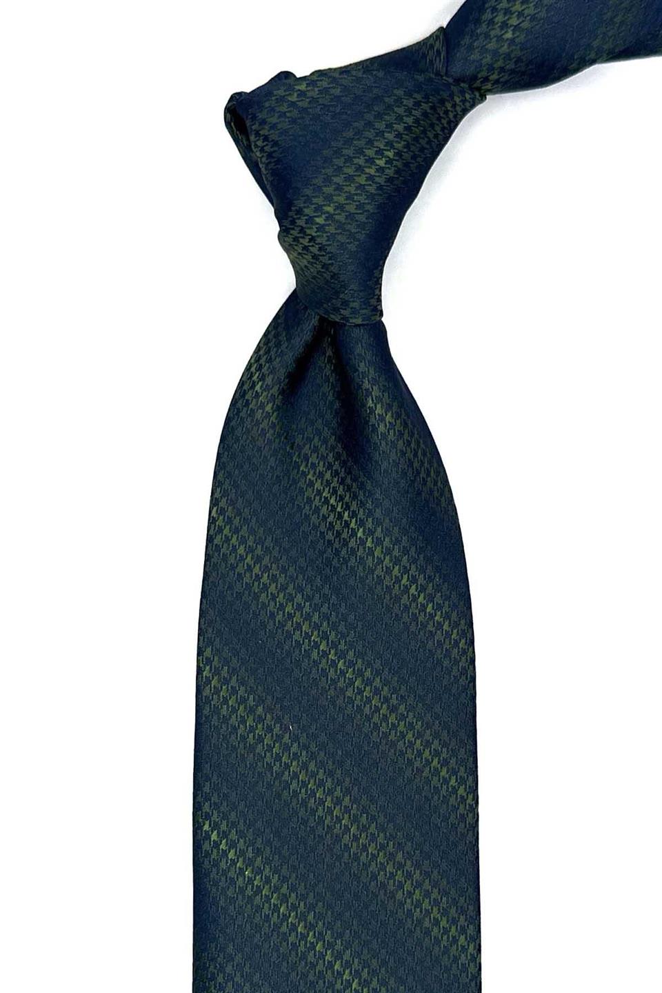 Yeşil - Lacivert Kaz Ayağı Mendilli Klasik Kravat KK13013