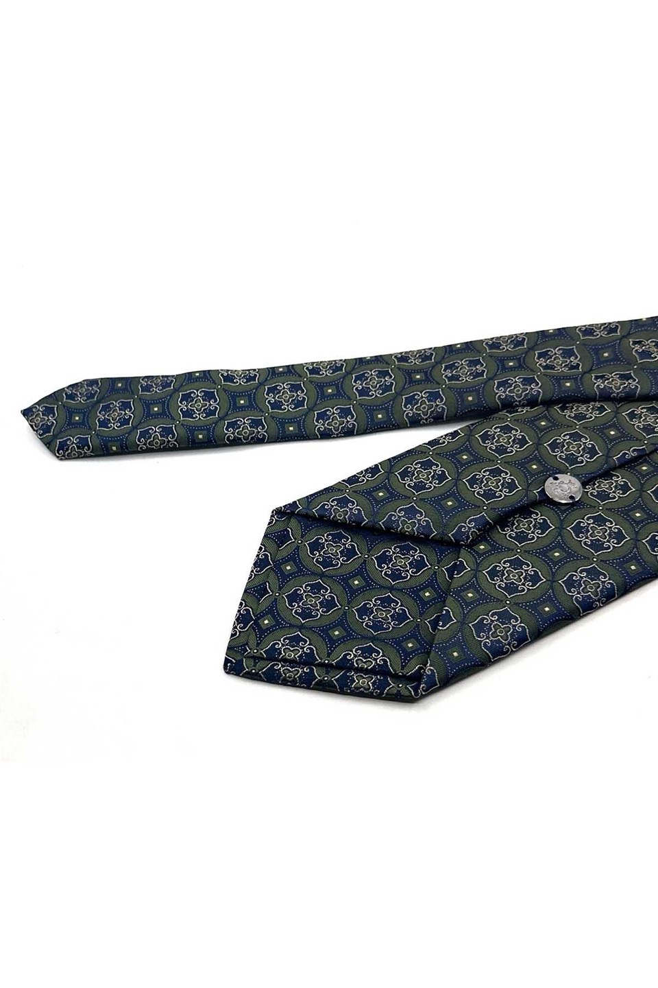 Yeşil Lacivert Motif Desen Mendilli Klasik Kravat KK13762