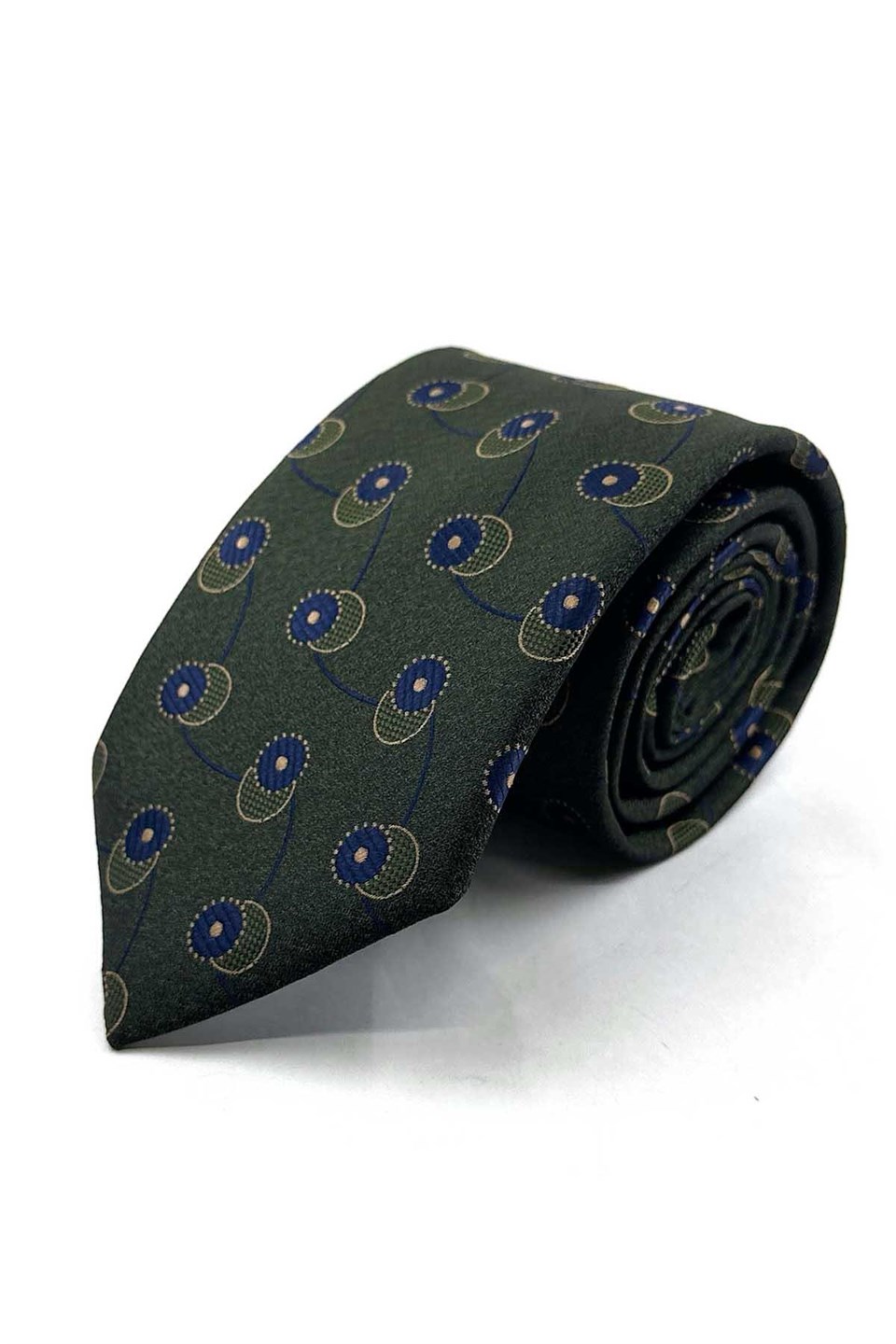 Yeşil Lacivert Motif Desen Mendilli Klasik Kravat KK13980