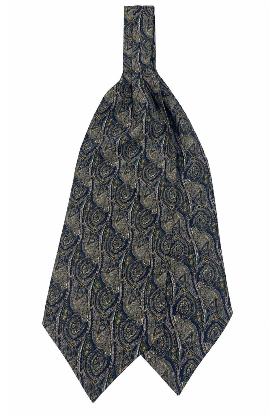 Yeşil Lacivert Şal Desen İtalyan İpek Ascot Kravat SAC79