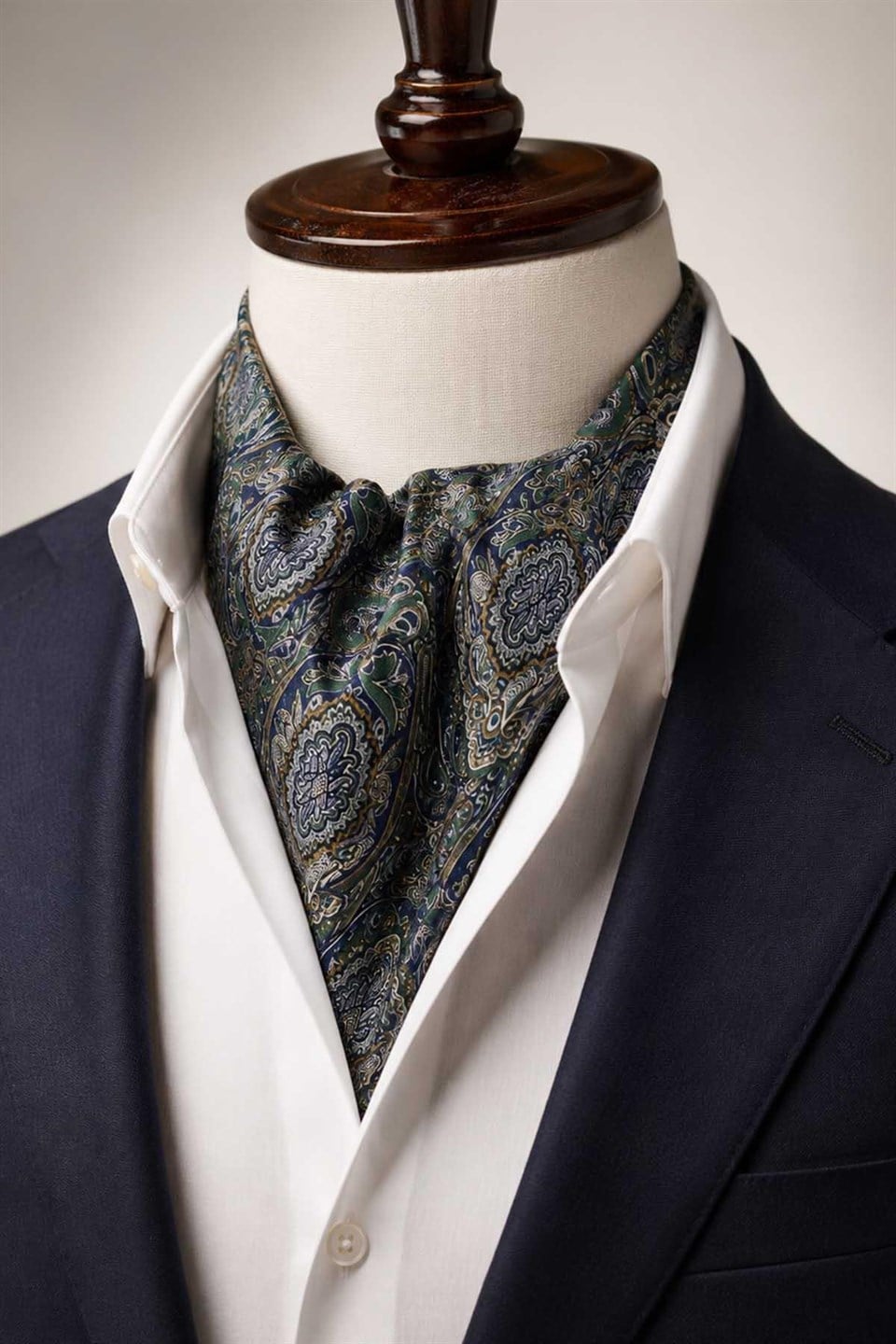 Yeşil Lacivert Şal Desen İtalyan İpek Ascot Kravat SAC149
