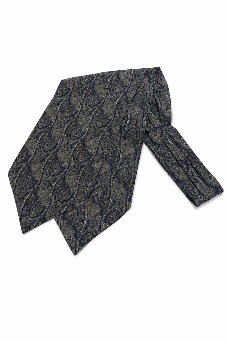 Yeşil Lacivert Şal Desen İtalyan İpek Ascot Kravat SAC79