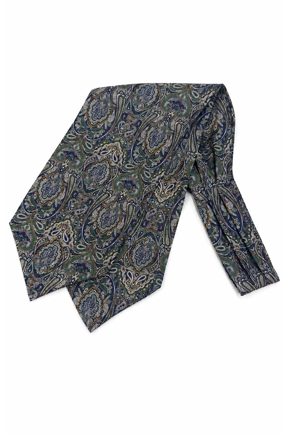 Yeşil Lacivert Şal Desen İtalyan İpek Ascot Kravat SAC149