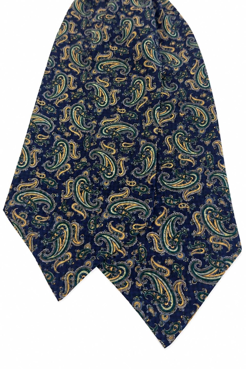 Yeşil Lacivert Şal Desen İtalyan İpek Ascot Kravat SAC66