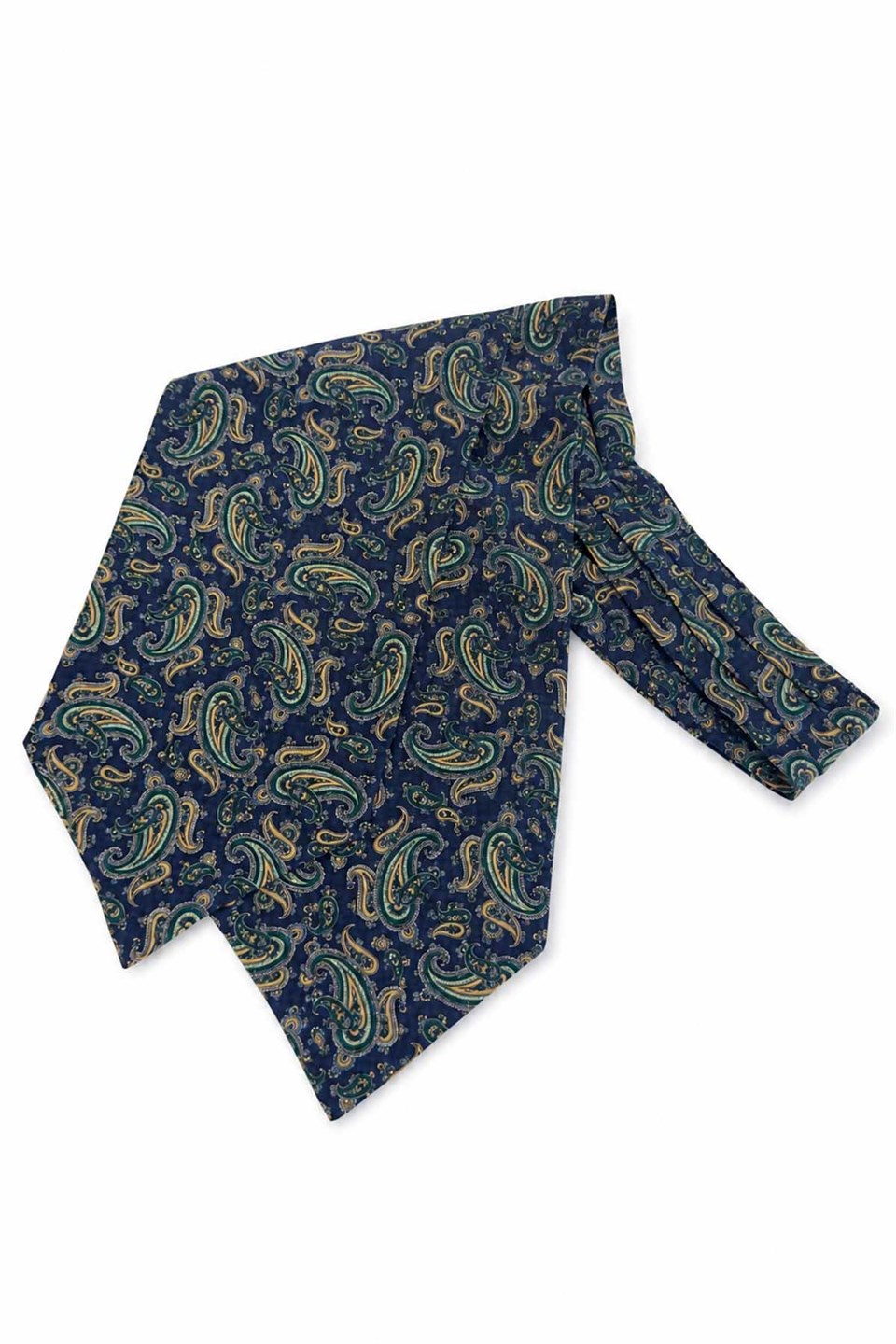 Yeşil Lacivert Şal Desen İtalyan İpek Ascot Kravat SAC66