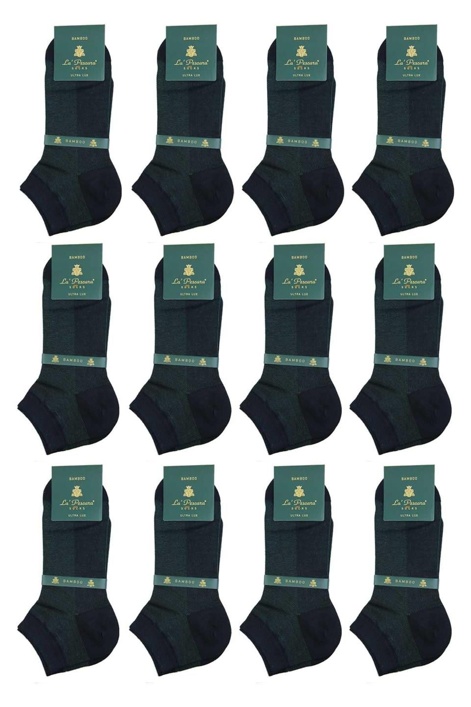 Yeşil - Lacivert Ultra 12li Lüks Bambu Yarım Erkek Çorap CRP397