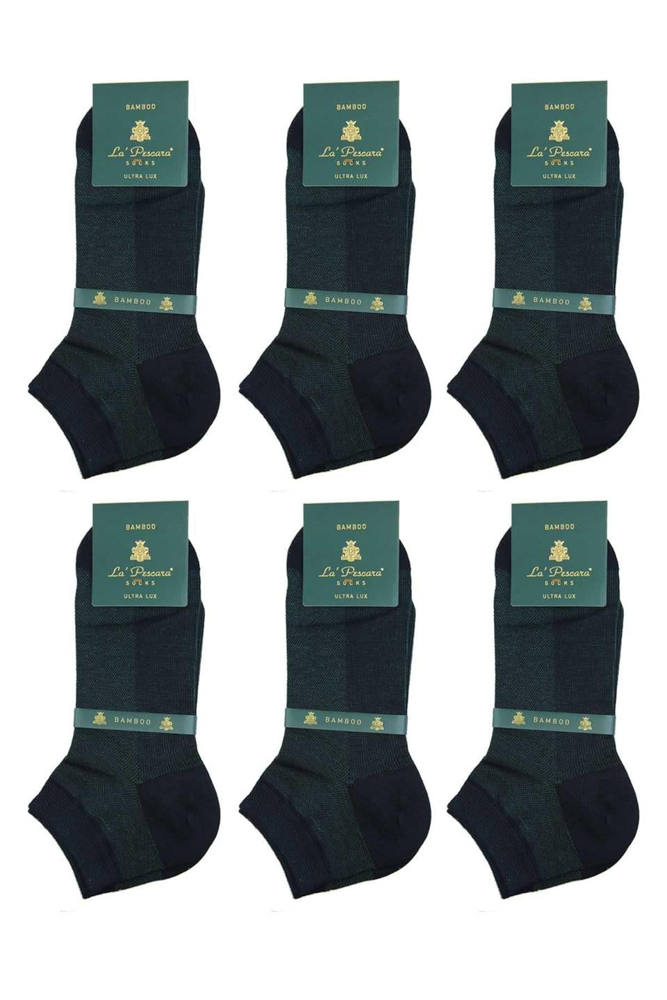 Yeşil - Lacivert Ultra 6lı Lüks Bambu Yarım Erkek Çorap CRP396