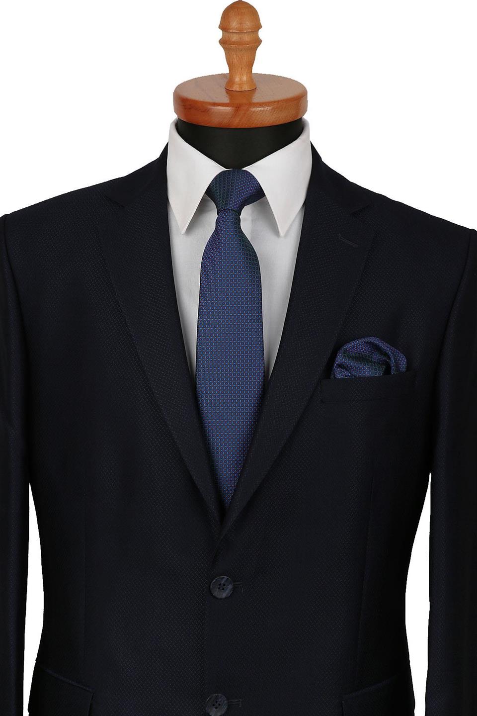 Yeşil - Mavi  Nokta Desen Mendilli Klasik Kravat KK9383