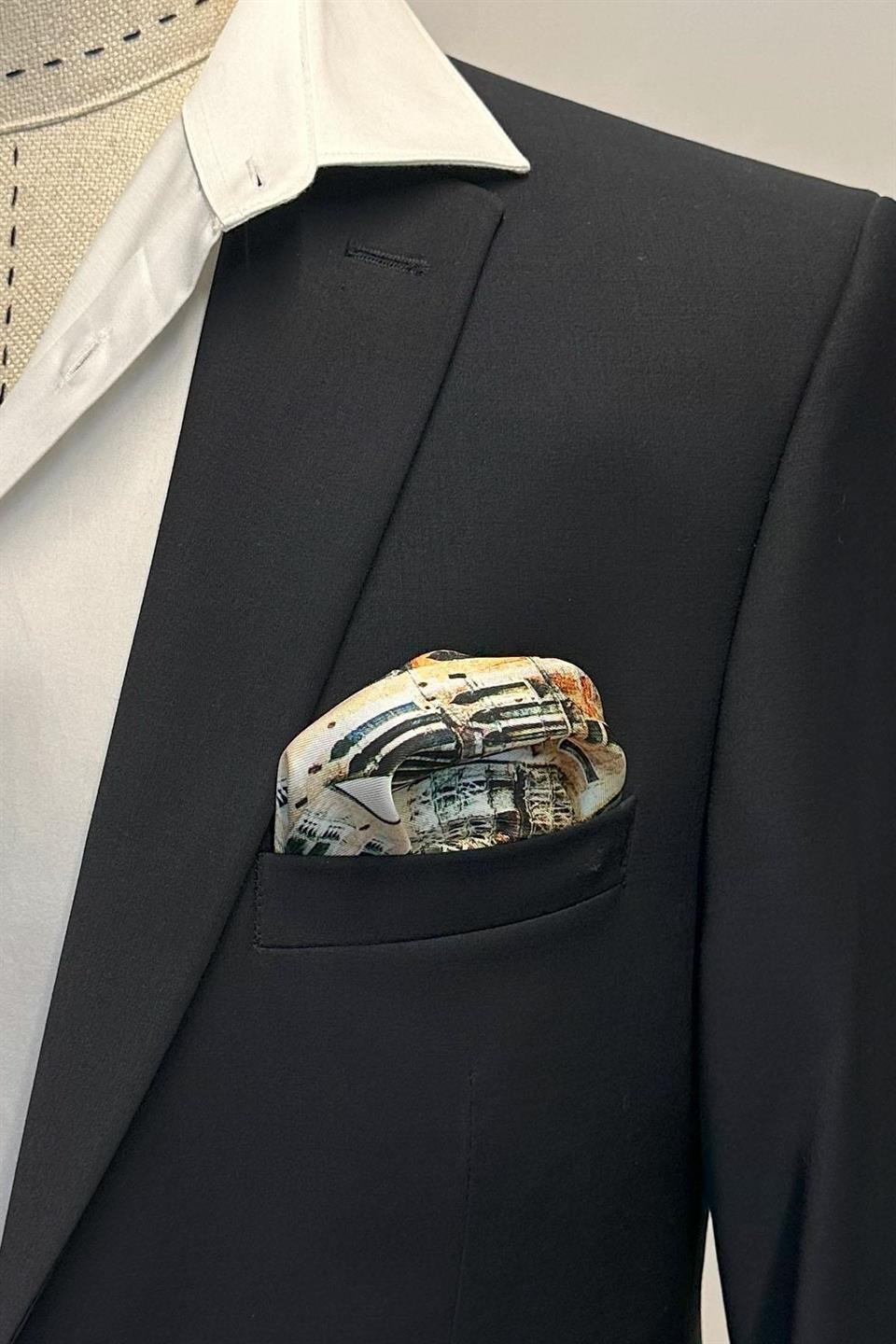 Yeşil - Mavi Venedik Motif Erkek Cep Mendili SPS642-122