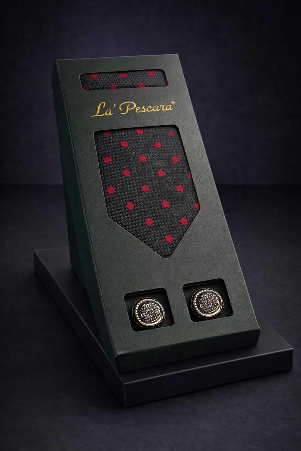 Yeşil Mendilli Klasik Kravat Kol Düğmesi Erkek Hediye Seti OS627