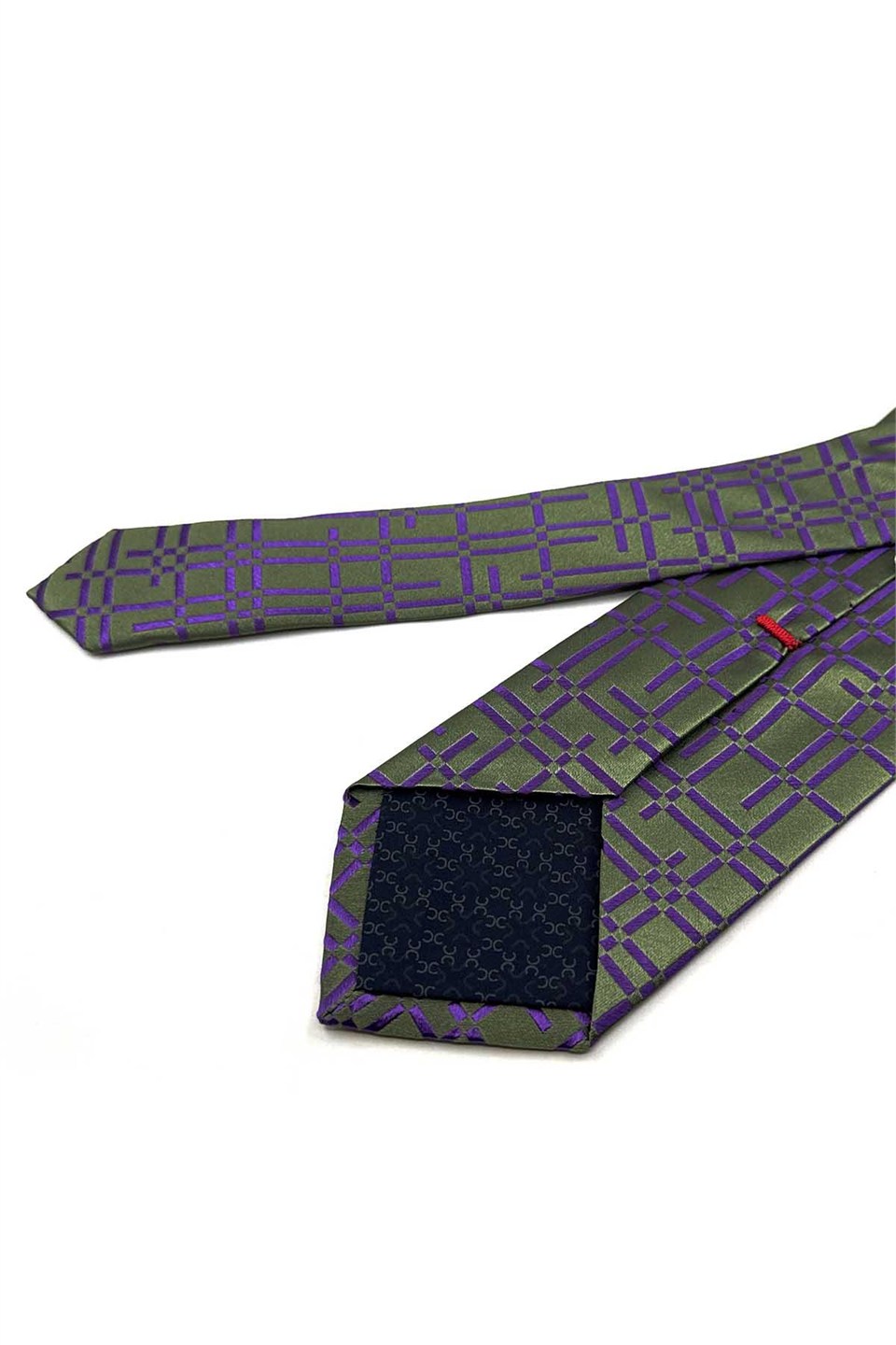 Yeşil Mor Motif Desen İtalyan İpek Kravat İK2607